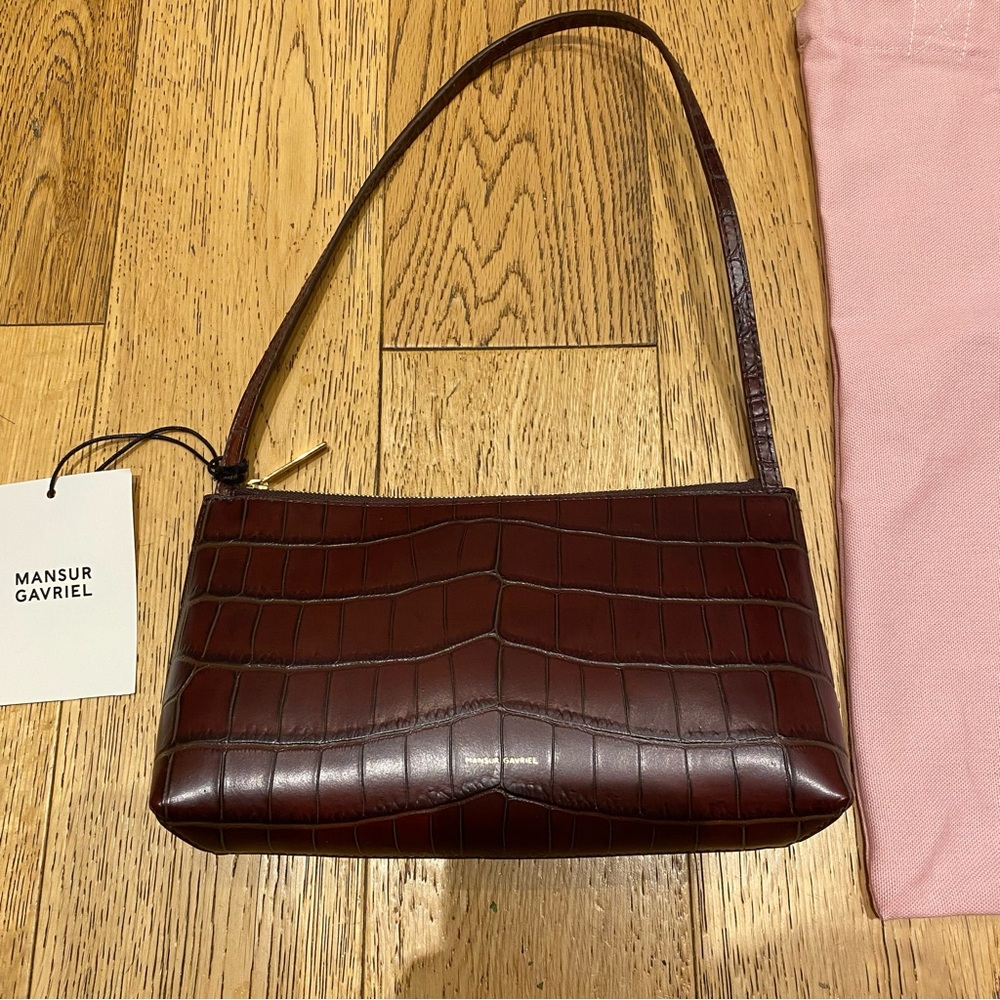 Mansur Gavriel Croc Chocolate Leather Gaia Shoulder Bag Italy Date Night Clutch - Picture 3 of 14